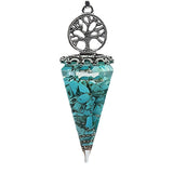 Chips Gemstone Tree of Life Resin Pendulum NO Chain Hexagonal Pyramid Pendant #SP1882AS-F98