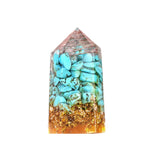 Hexagonal Crystal Obelisk - Natural Crushed Stone & Resin Pillar - Exquisite Desktop Ornament for Positive Energy & Home Harmony