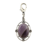 Silver Oval Gemstone Pendant Charms Tag #SP1502S-BT Stone Keychain for Bag