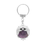 Silver Owl Gemstone Pendant  Bird Animal Keychain KC1758S