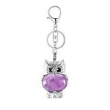 Silver Owl Gemstone Pendant Charms Keychain #KC1760 Bird Animal Key Chain