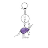 Silver Kangaroo Gemstone Pendant Keychain #KC1765 Animal Crsytal Key Chain