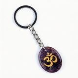 Oval Gemstone Disc Keychain– Carved with Custom Words & Symbol -"3D & OM"