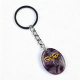 Oval Gemstone Disc Keychain– Carved with Custom Words & Symbol -"The Buddha's Contemplative Eye"