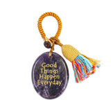 Good Things Happen Everyday Natural Crystal Keychain - Positive Affirmation Palm Stone with Tassel, Multi-Stone Options for Bag/Car Decor #KC1964