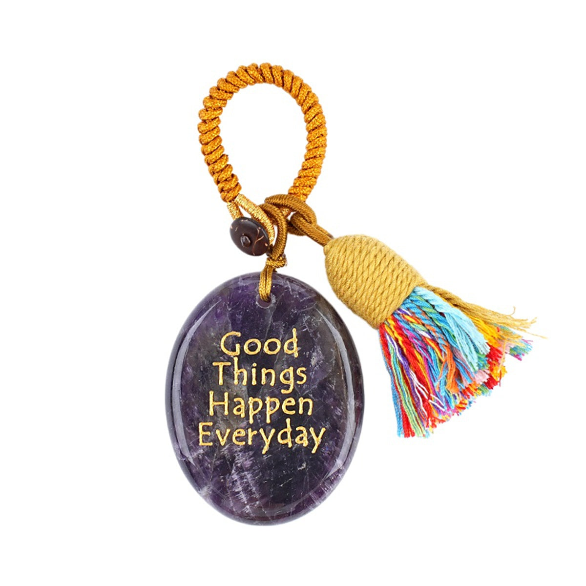 Natural Stone 35X45MM Oval Gemstone Pendant (#W07-Good Things Happen Everyday ) Tassel Keychain