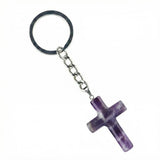 Handmade Natural Gemstone Cross Pendant Keychain, Carved Christian Cross Key Accessories for Women Men, Religious Gift, Jewelry Key Chain 27x40mm