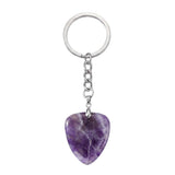 Natural Gemstone Guitar Pick Keychain with Simple Key Chain 27x32MM Crystal Pendant KC2030