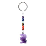 Gemstone Snal Pendant Keychain Hand Carved 25MM Animal Keyring 7 Chakra Beads Chain Accessories for Bag #KC2302S-A4