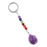 1Inch Gemstone Hedgehog Pendant Keychain 7 Chakra Beads Chain #KC2308S-A4