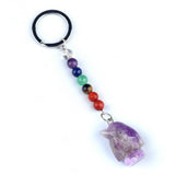 1 Inch Hand-Carved Penguin Gemstone Pendant Keychain 7 Chakra Beads Chain #KC2313S-A4