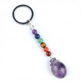 1.0 Inch Hand Carved Beetle Gemstone Pendant Keychain 7 Chakra Beads Chain  #KC2315S-A4