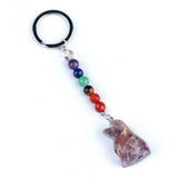 1.0 Inch Hand Carved Dog Gemstone Pendant Keychain 7 Chakra Beads Chain #KC2316S-A4
