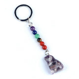 1.0Inch Handmade Craved Bird Gemstone Pendant Keychain 7 Chakra Beads Chain #KC2317S-A4