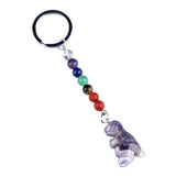 1.0Inch Handmade Craved Dinosaur Gemstone Pendant Keychain 7 Chakra Beads Chain #KC2318S-A4