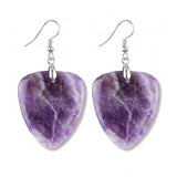 Hand-Polished Gemstone Guitar Pick Pendant Dangle Earrings Unique Crystal Jewelry PE2030