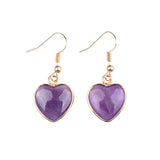 Natural Heart Gemstone Dangle Earrings - 15mm Polished Crystal Healing Pendant Charms, Dainty Gold Drop Earrings for Women & Girls