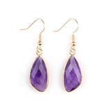 Gold Facted Teardrop Gemstone Pendant Dangle Earring for Women Girls
