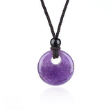 20MM Natural Gemstone Coin Pendant Necklace with Adjustable Rope Chain