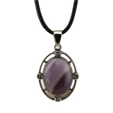 Silver Oval Gemstone Necklace 45CM Black Cord #SN1502S Crystal Pendant 13X18mm Cabs