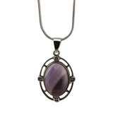 Silver Oval Gemstone Pendant Neckklace with Snake Chain #SN1502S