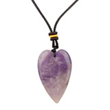 Long Heart Gemstone Pendant Necklace for Women Men Adjustable Colorful Rope