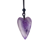 Long Heart Gemstone Pendant Necklace for Women Men Adjustable Black Rope