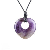 40mm Natural Gemstone Heart Pendant Necklace - Adjustable Black Rope, Healing Crystal Jewelry for Women & Men