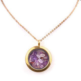 Round Gold Gawu Box Pendant with Chip Stone Stainless Steel Floating Locket Crystal Specimen Keepe Custom for Keepsakes & Healing Stones