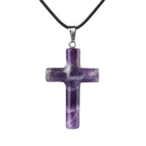 Natural Gemstone Cross Pendant Necklace for Women Men 45CM Black Rope Chain 27x40mm Stone Charms