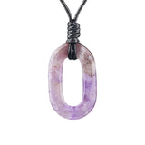 Hand-Polished Hollow O-Shape Gemstone Pendant, 25×40mm Adjustable Rope Necklace, Unique Natural Crystal Daily Wear Jewelry