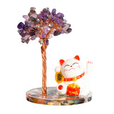Maneki-neko Lucky Cat Crystal Tree | Feng Shui Fortune Ornament for Home Office Good Luck & Prosperity