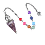 Chips Gemstone Tree of Life Resin Pendulum Wtih 7 Chakra Stone Chain hexagonal pyramid Pendant