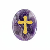 35x45MM Worry Healing Palm Stones for Meditation & Prayer with Gold Cross Design SP1904G-W17