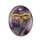 35x45mm Oval Natural Gemstone Pendant, Engraved Buddha's Contemplative Eye, Polished Crystal Disc Charm for Spiritual Jewelry, Necklace Making