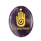 35x45mm Oval Natural Gemstone Pendant, Engraved " Hand", Polished Crystal Disc Charm for Spiritual Jewelry, Necklace Making