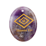 35x45mm Oval Natural Gemstone Pendant, Engraved "The Shaman's Eye", Polished Crystal Disc Charm for Spiritual Jewelry, Necklace Making
