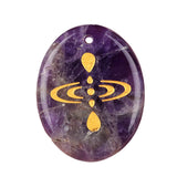 35x45mm Oval Natural Gemstone Pendant, Engraved "Mindfulness Meditation ", Polished Crystal Disc Charm for Spiritual Jewelry, Necklace Making
