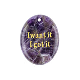 Oval Gemstone Pendants, Engraved "I Want It I Got It" Inspirational Quote, Natural Stone Charm Pendants for DIY Jewelry Making, Necklace Bracelet Crafts, 35x45mm