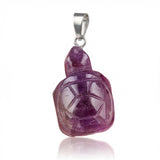 1 Inch Handmade Carved Tortoise Gemstone Pendant Keychain 7 Chakra Beads Chain #KC2312S-A4