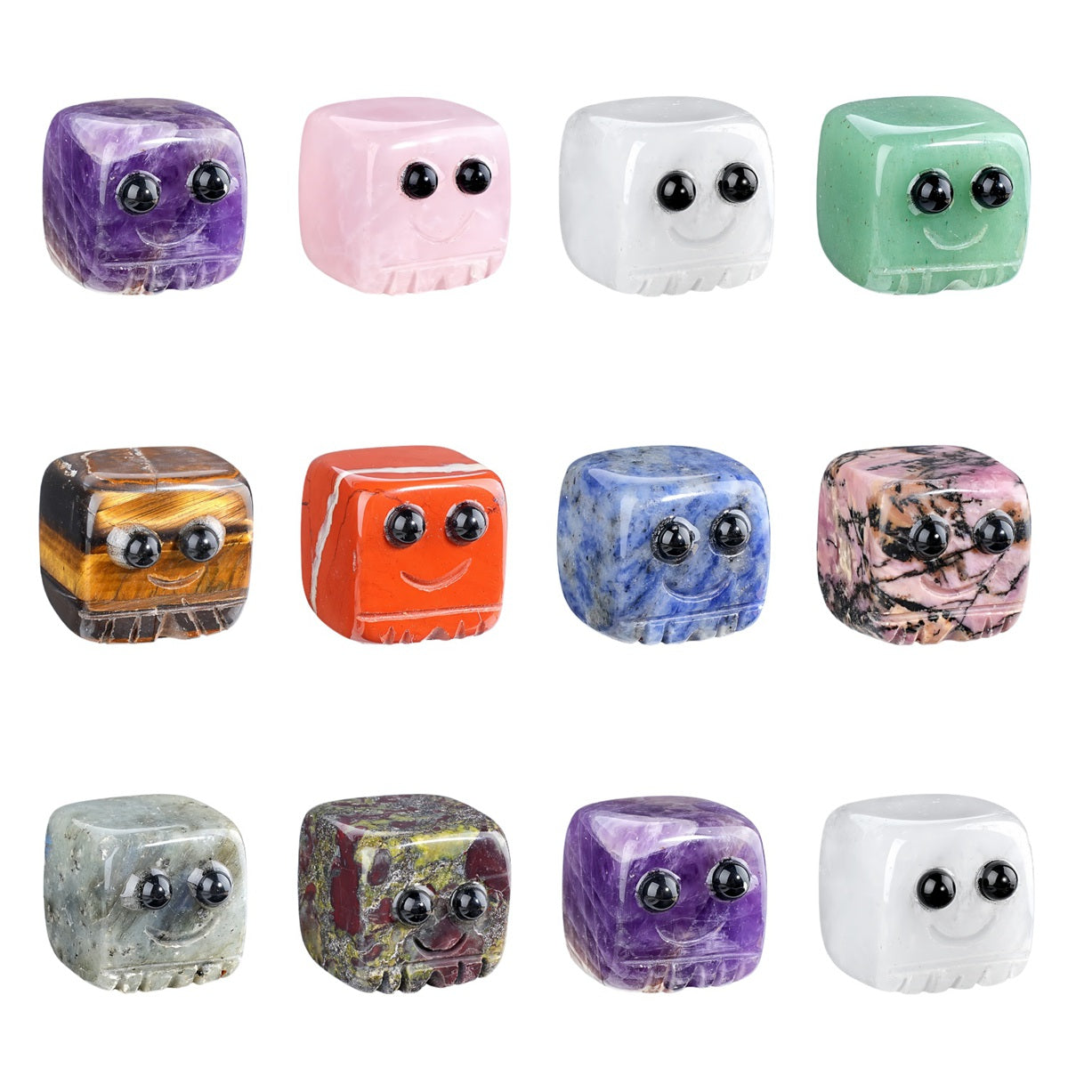 Premium Multi-Stone Crystal Mini Cubes Collection (Amethyst, Rose Quartz, Tiger Eye) - 20mm Cute Healing Stones
