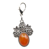 Silver Rose Flower Oval Gemstone Pendant Charms Tag #SP1503S-10X14mm Stone Cab