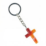 Handmade Natural Gemstone Cross Pendant Keychain, Carved Christian Cross Key Accessories for Women Men, Religious Gift, Jewelry Key Chain 27x40mm