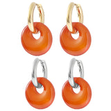 Natural 18MM Healing Gemstone Coin Pendant Drop Earrings for Women Stone Gold Dangle Ear Jewelry