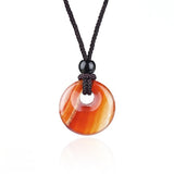 20MM Natural Gemstone Coin Pendant Necklace with Adjustable Rope Chain