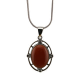 Silver Oval Gemstone Pendant Neckklace with Snake Chain #SN1502S