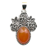 Silver Rose Flower Oval Gemstone Pendant for Making Jewelry#SP1503S-10X14mm Stone Cab Pendant Jewelry