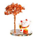Maneki-neko Lucky Cat Crystal Tree | Feng Shui Fortune Ornament for Home Office Good Luck & Prosperity