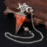 Triple Moon Pentacle Orgone Pendulum Pendant Resin Crystal Dowsing Charm Chain for Wicca & Spiritual Jewelry