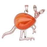 Silver Kangaroo Gemstone Pendant Keychain #KC1765 Animal Crsytal Key Chain